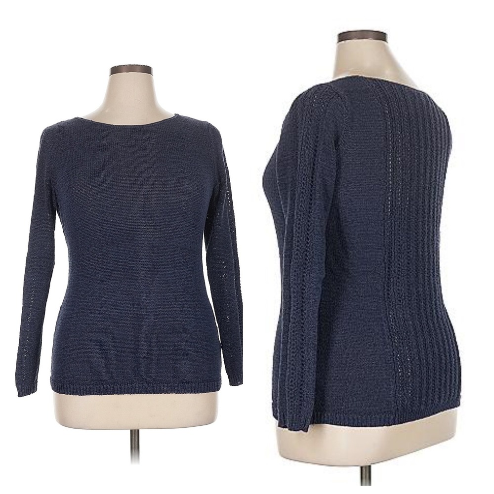 Rachel Zoe Navy Blue Knit Pullover Sweater‎ Long Sleeve Crew Neck